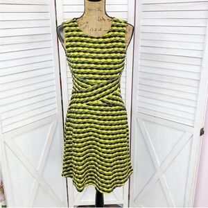 Spense Striped Skater Dress Textured Knit Fit And Flare Green Black 6